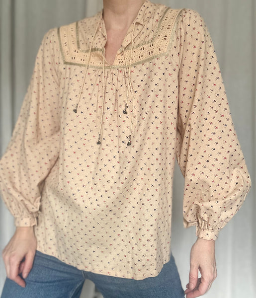 Rare Vintage Indian Cotton Tunic Blouse - Peach Flora Smock