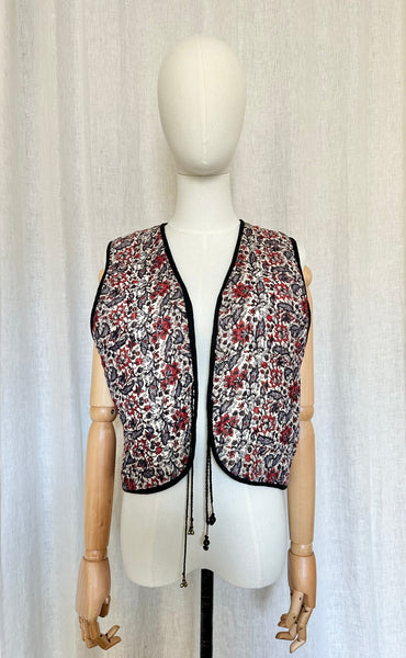 Rare Vintage Indian Cotton Gauze Waistcoat | Quilted Floral Bohemian Vest