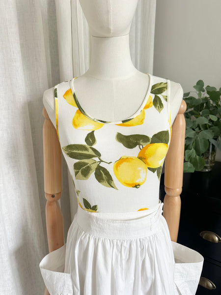 Vintage 1980s Lemon Print Jersey Cotton Vest Top
