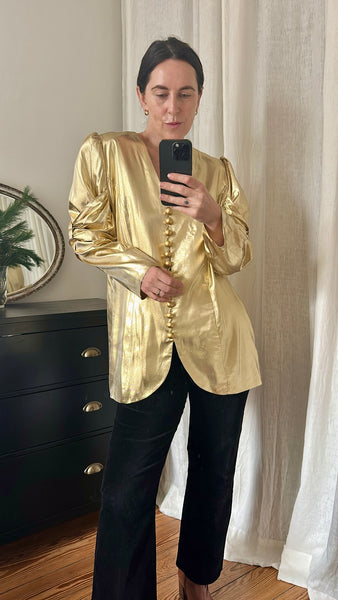 Insane 1980s Gold Lamé Ruched-Bow Statement Blazer