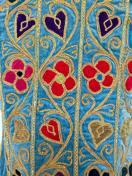 Rare 1960s Blue Velvet Embroidered Waistcoat – Folklore Floral & Heart Design, Bohemian Vintage Vest