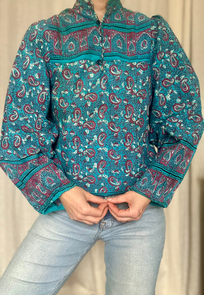 Rare 1970s Indian Block Print Cotton Blouse - Smock Tunic