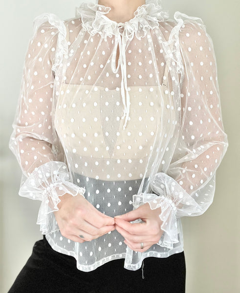 1970's Sheer Lace Victorian Gothic Lace Blouse