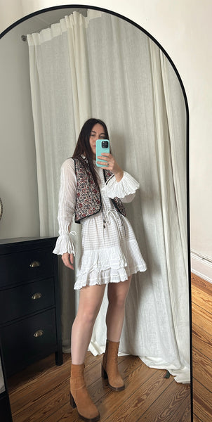 Rare Vintage Indian Cotton Gauze Waistcoat | Quilted Floral Bohemian Vest