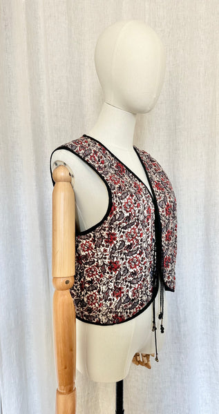 Rare Vintage Indian Cotton Gauze Waistcoat | Quilted Floral Bohemian Vest