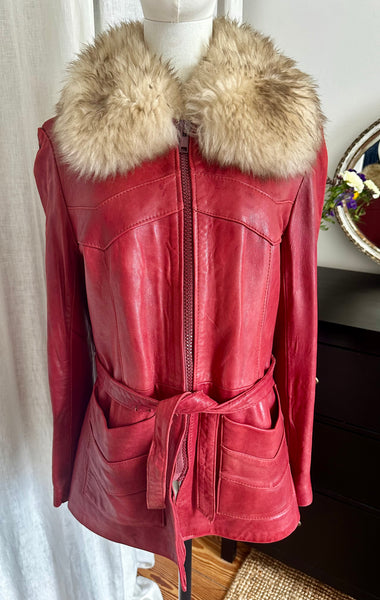 1970s Penny Lane Red Jacket with Sheepskin Collar