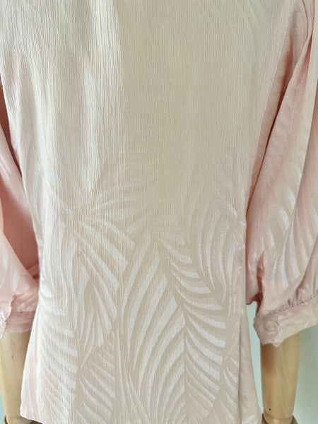 Vintage 1980s Pastel Pink Jacquard Blouse | Batwing Sleeve Cropped Top
