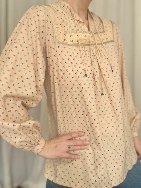 Rare Vintage Indian Cotton Tunic Blouse - Peach Flora Smock