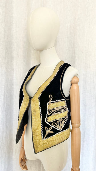 Vintage 1960s Velvet Waistcoat | Navy Ottoman Embroidered Bohemian Vest