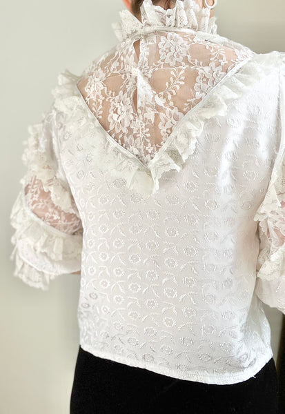 1970's Victorian Gothic Lace Floral  Blouse