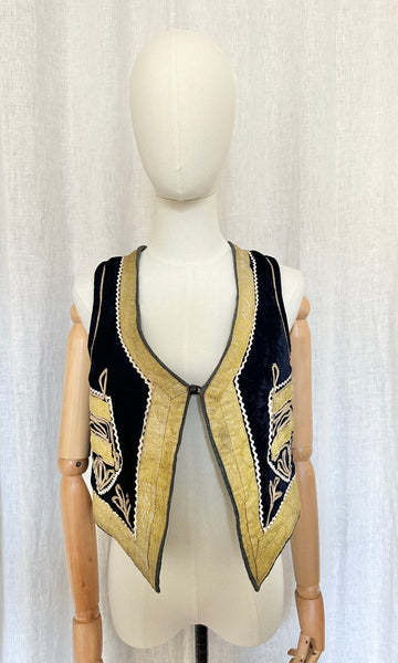 Vintage 1960s Velvet Waistcoat | Navy Ottoman Embroidered Bohemian Vest