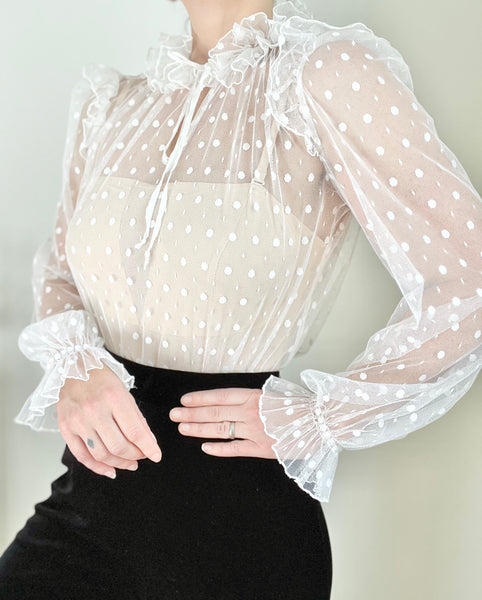 1970's Sheer Lace Victorian Gothic Lace Blouse