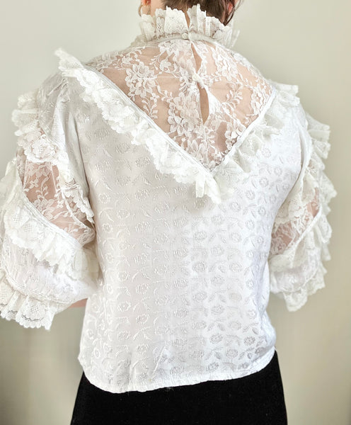 1970's Victorian Gothic Lace Floral  Blouse