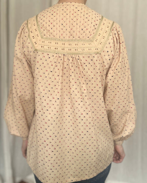 Rare Vintage Indian Cotton Tunic Blouse - Peach Flora Smock