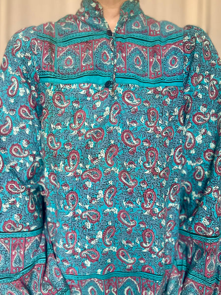 Rare 1970s Indian Block Print Cotton Blouse - Smock Tunic