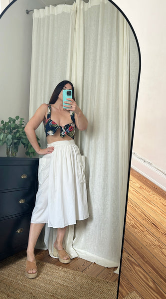 Vintage 1980s Floral Tie Front Bralette Crop Top