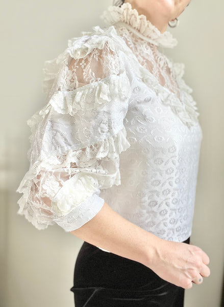 1970's Victorian Gothic Lace Floral  Blouse