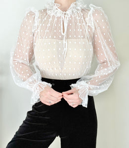 1970's Sheer Lace Victorian Gothic Lace Blouse