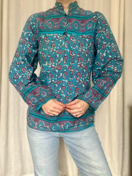 Rare 1970s Indian Block Print Cotton Blouse - Smock Tunic