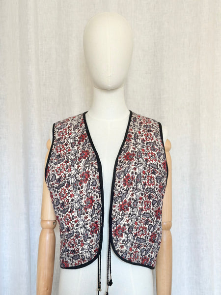Rare Vintage Indian Cotton Gauze Waistcoat | Quilted Floral Bohemian Vest