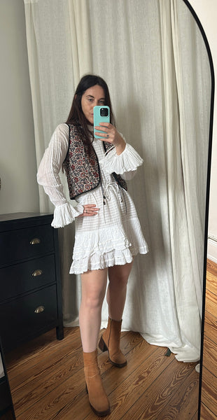 Rare Vintage Indian Cotton Gauze Waistcoat | Quilted Floral Bohemian Vest