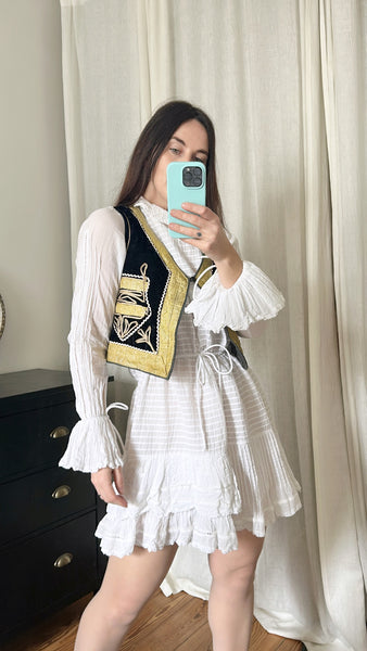 Vintage 1960s Velvet Waistcoat | Navy Ottoman Embroidered Bohemian Vest