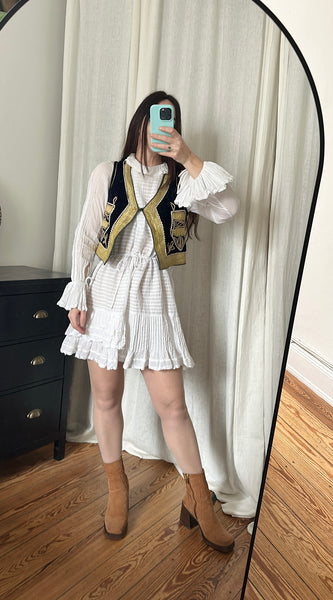 Vintage 1960s Velvet Waistcoat | Navy Ottoman Embroidered Bohemian Vest