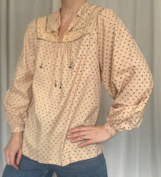 Rare Vintage Indian Cotton Tunic Blouse - Peach Flora Smock