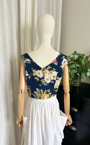 Vintage 1980s Floral Tie Front Bralette Crop Top