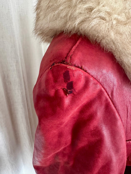 1970s Penny Lane Red Jacket with Sheepskin Collar