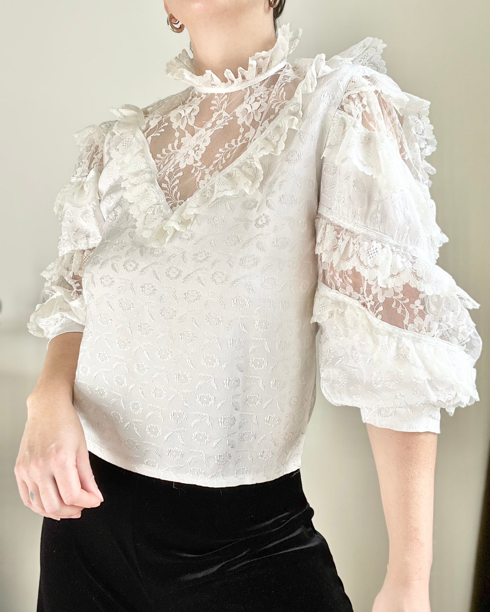 1970's Victorian Gothic Lace Floral  Blouse