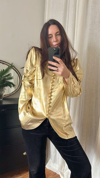 Insane 1980s Gold Lamé Ruched-Bow Statement Blazer