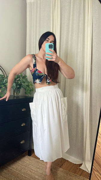 Vintage 1980s Floral Tie Front Bralette Crop Top