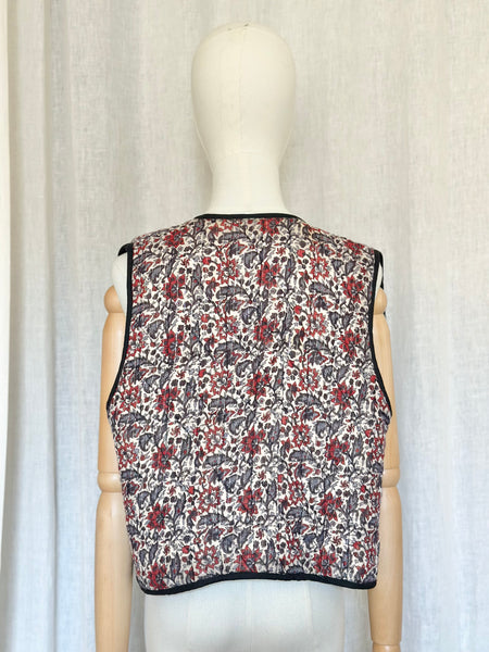 Rare Vintage Indian Cotton Gauze Waistcoat | Quilted Floral Bohemian Vest