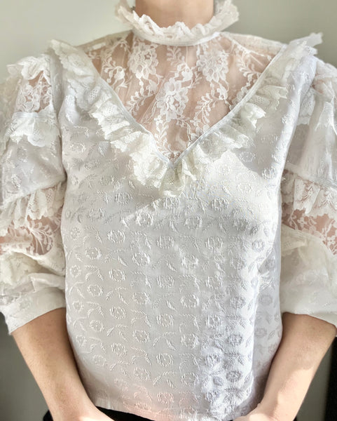 1970's Victorian Gothic Lace Floral  Blouse