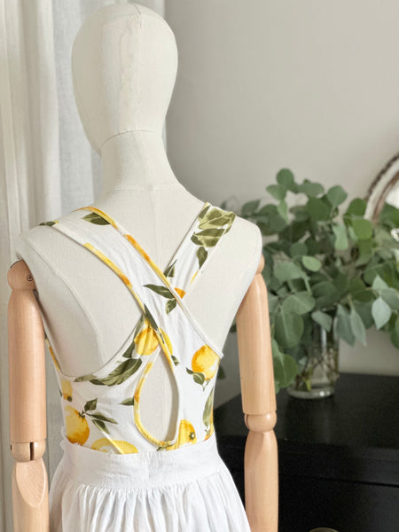 Vintage 1980s Lemon Print Jersey Cotton Vest Top