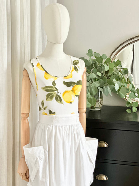 Vintage 1980s Lemon Print Jersey Cotton Vest Top