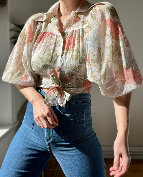 1970's Dreamy Cotton Gauze Cropped Blouse