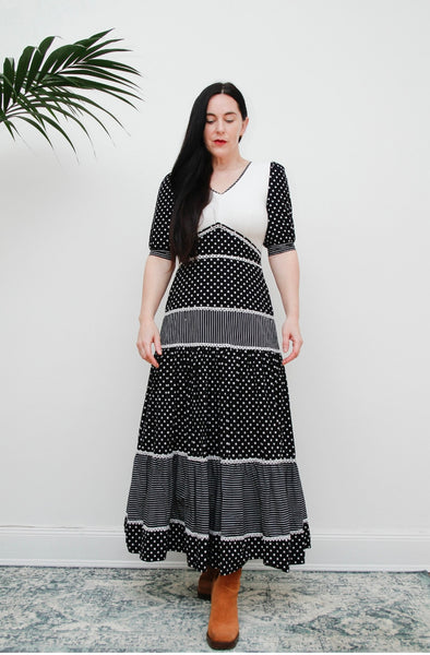 Vintage 70s Polkas and Velvet Maxi Dress