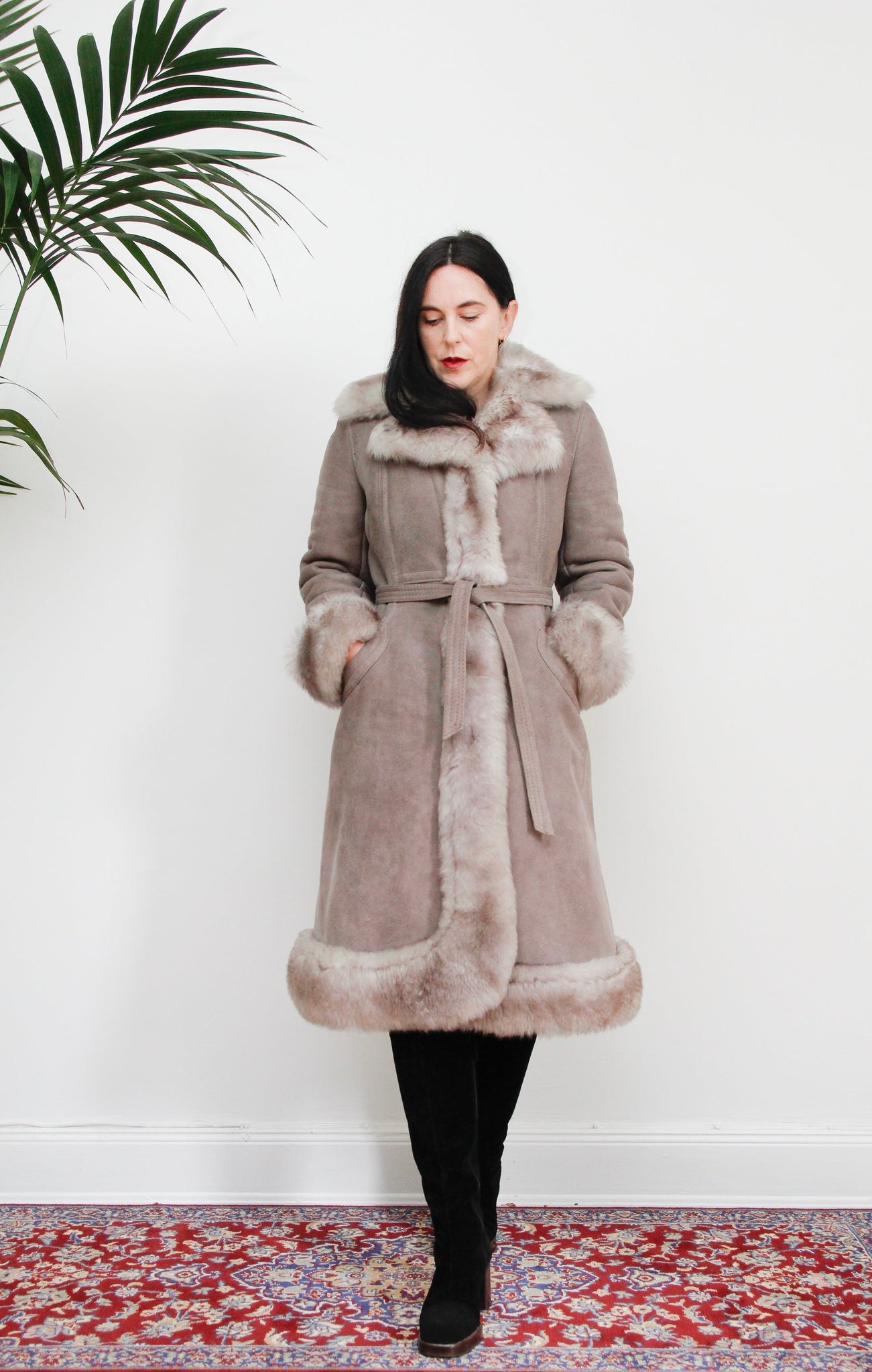 1970's Grey Afghan Penny Lane Suede Sheepskin Princess Coat