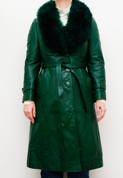 1970's Green Afghan Penny Lane Leather Sheepskin Coat