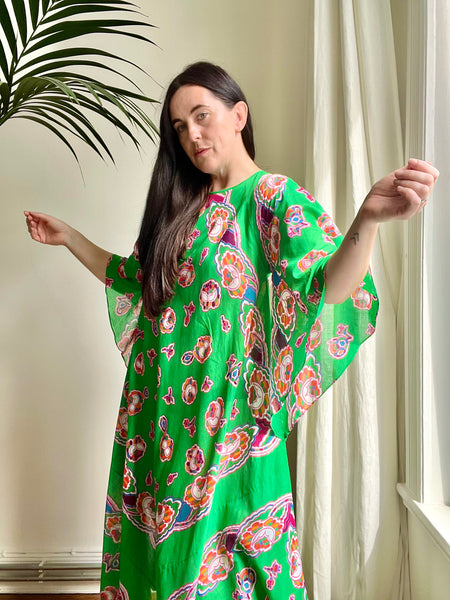 Vintage Floral Indian Cotton Maxi Kaftan