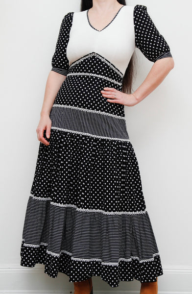 Vintage 70s Polkas and Velvet Maxi Dress