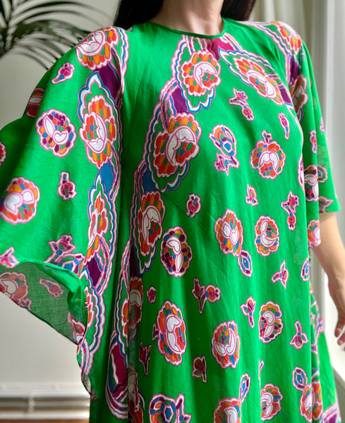 Vintage Floral Indian Cotton Maxi Kaftan