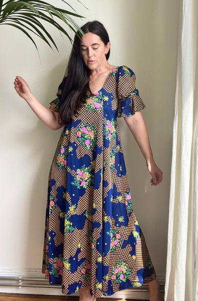 1970's Prairie Floral  Maxi Dress