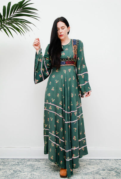Vintage 70's Floral Afghan Kaftan Maxi Dress
