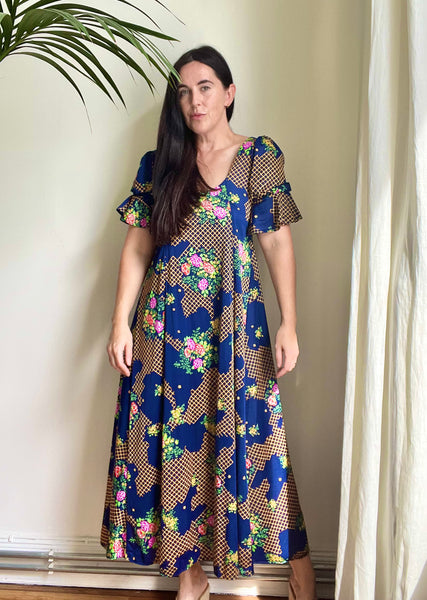 1970's Prairie Floral  Maxi Dress