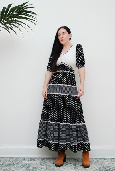 Vintage 70s Polkas and Velvet Maxi Dress