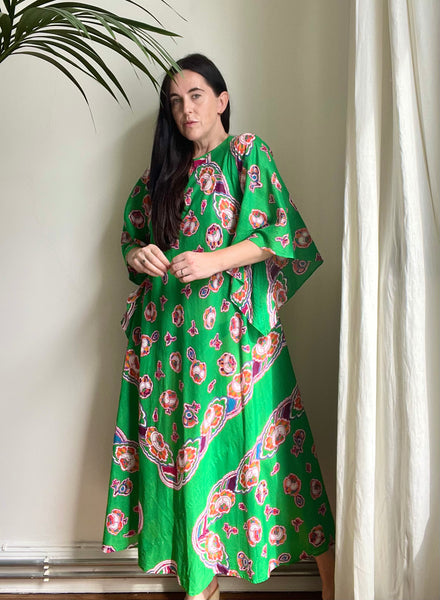 Vintage Floral Indian Cotton Maxi Kaftan