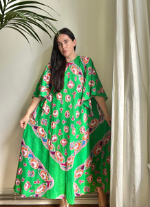 Vintage Floral Indian Cotton Maxi Kaftan